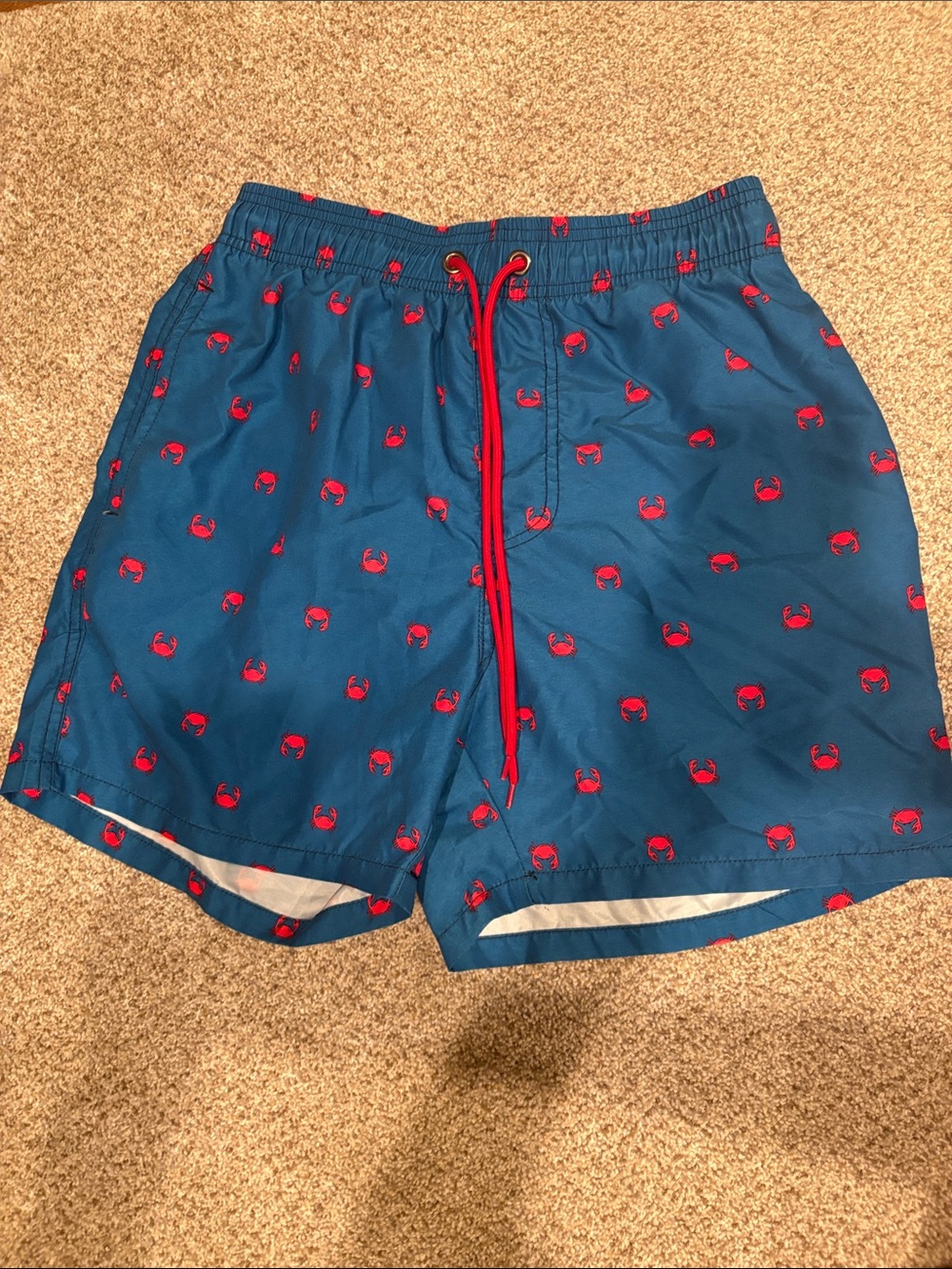 Boy/Men’s Blue Swim Trunks with Red Crab Print